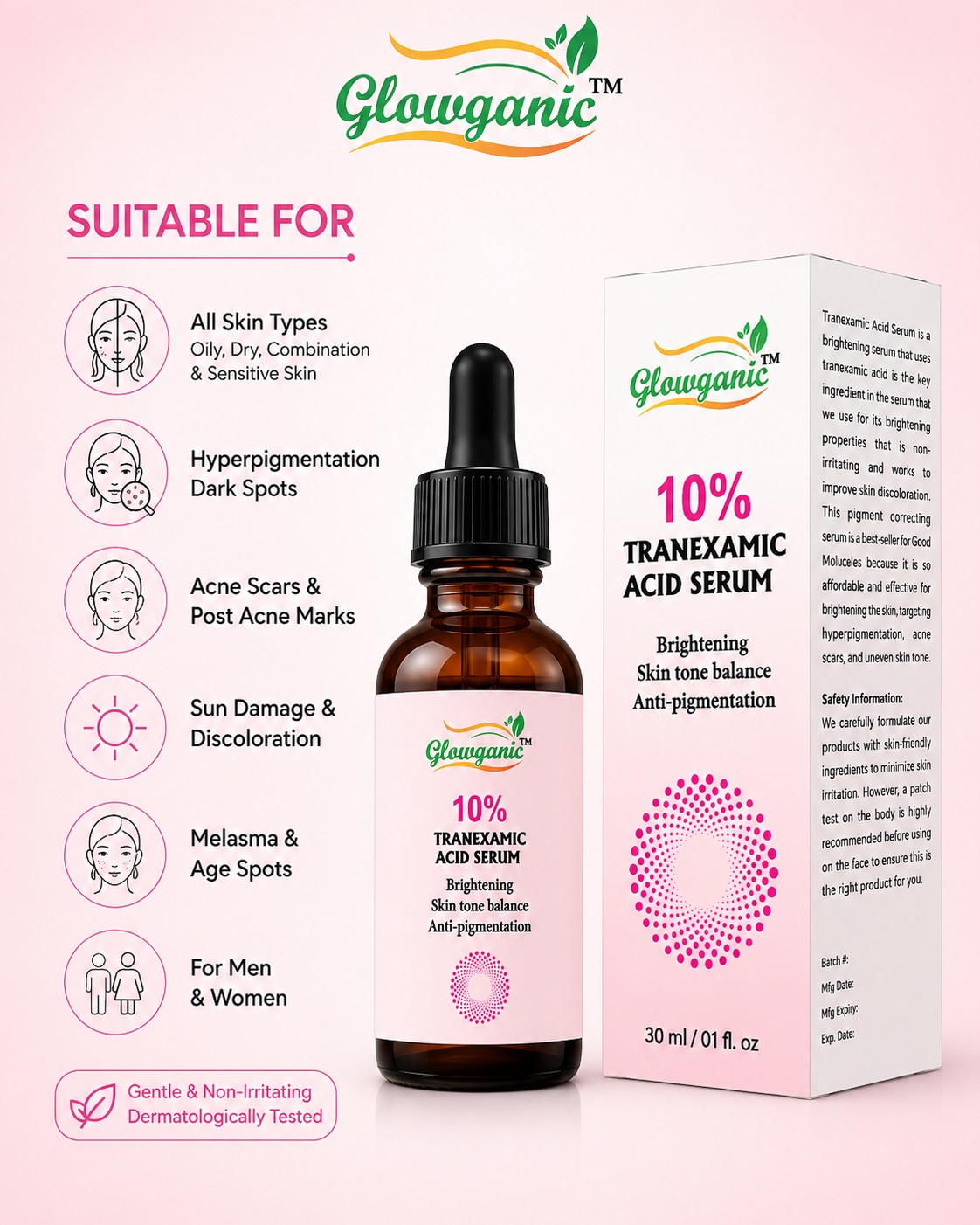 Glowganic Tranexamic Acid Face Serum 30ml – Skin Brightening & Dark Spot Correcting Serum Pakistan - Image 8