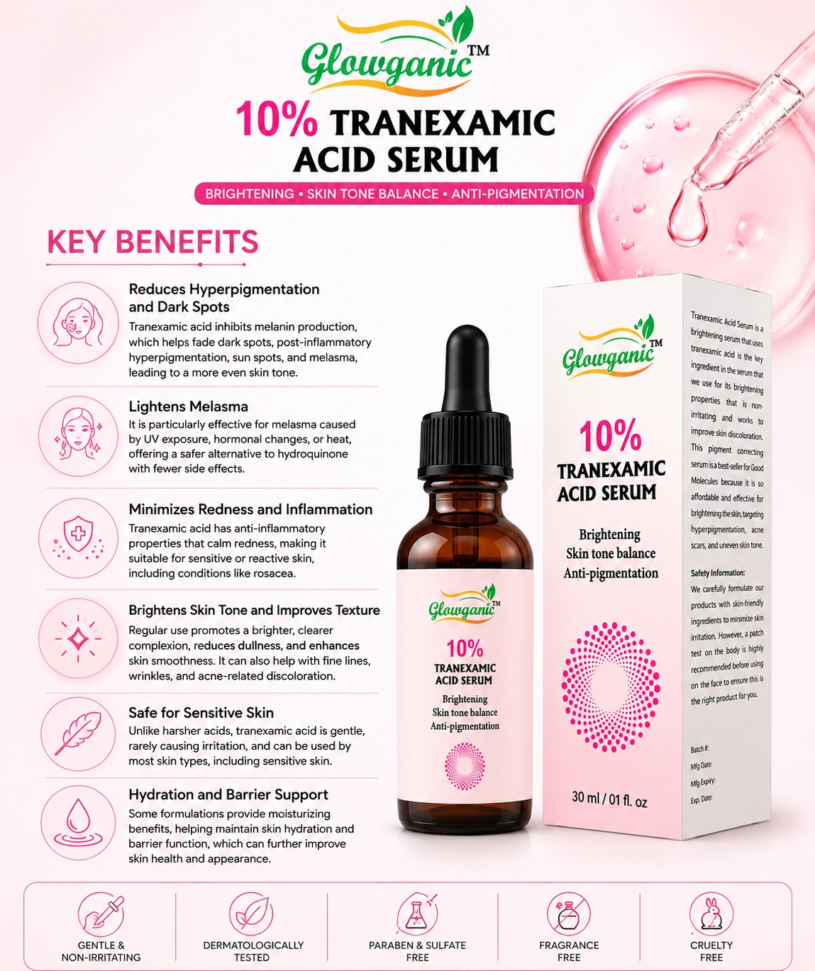 Glowganic Tranexamic Acid Face Serum 30ml – Skin Brightening & Dark Spot Correcting Serum Pakistan - Image 5