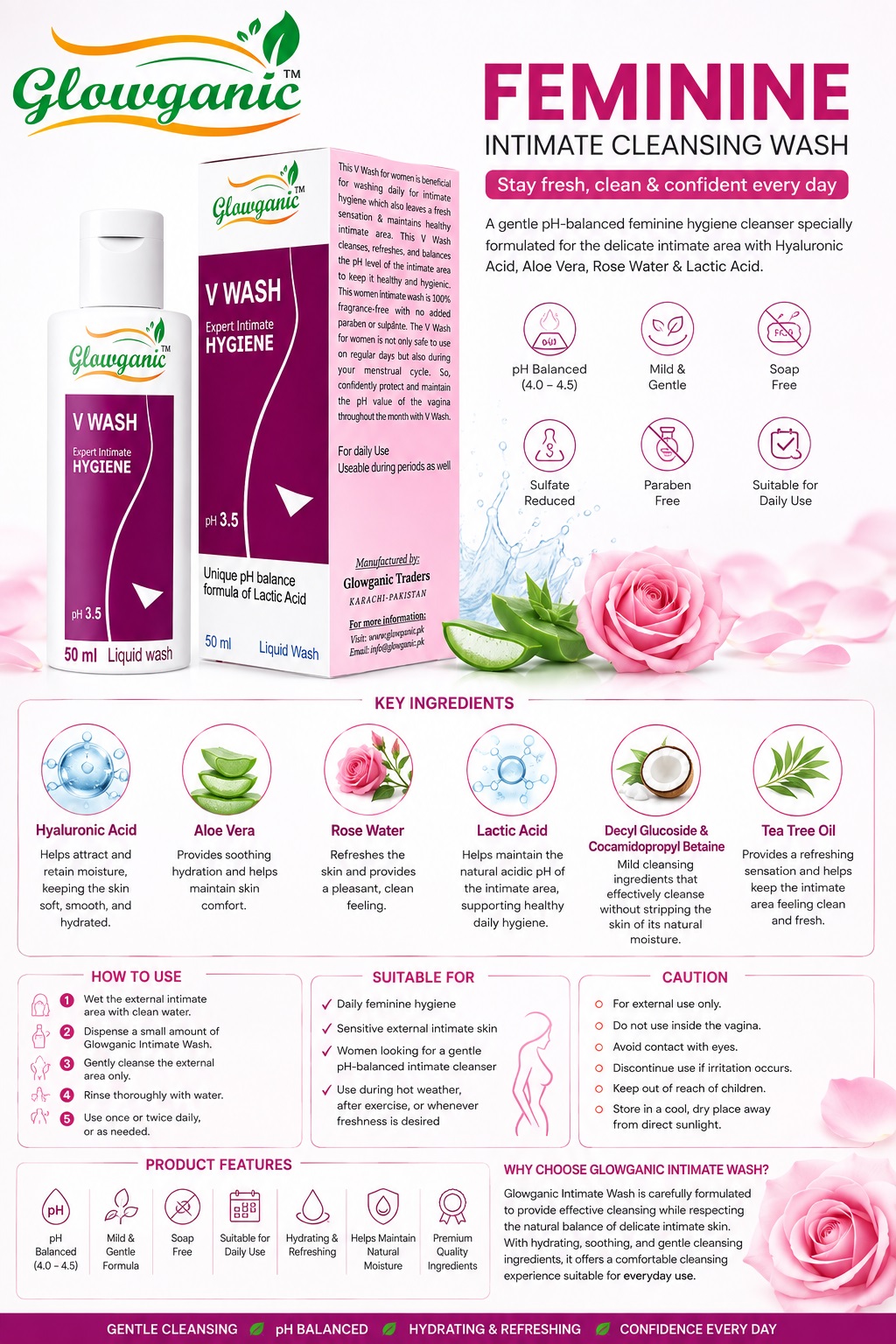 Glowganic V Wash Feminine Intimate Hygiene Wash