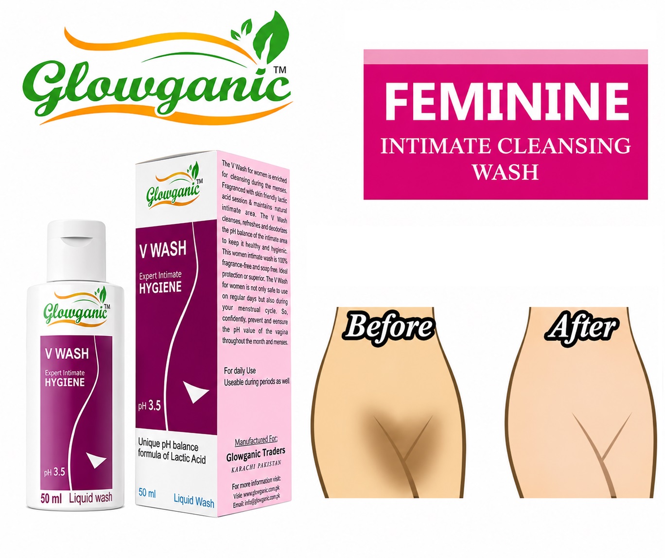 Glowganic V Wash Feminine Intimate Hygiene Wash
